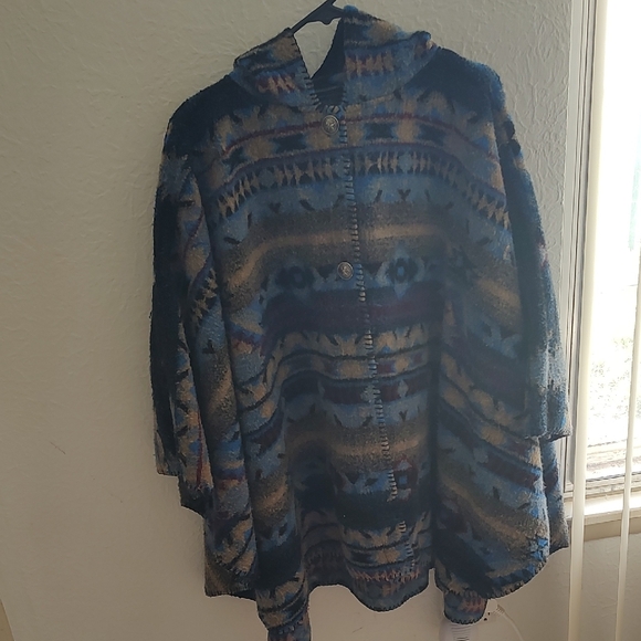 Bear Ridge Outfitters Jackets & Blazers - Boho Patterned Hooded Jacket in Blue